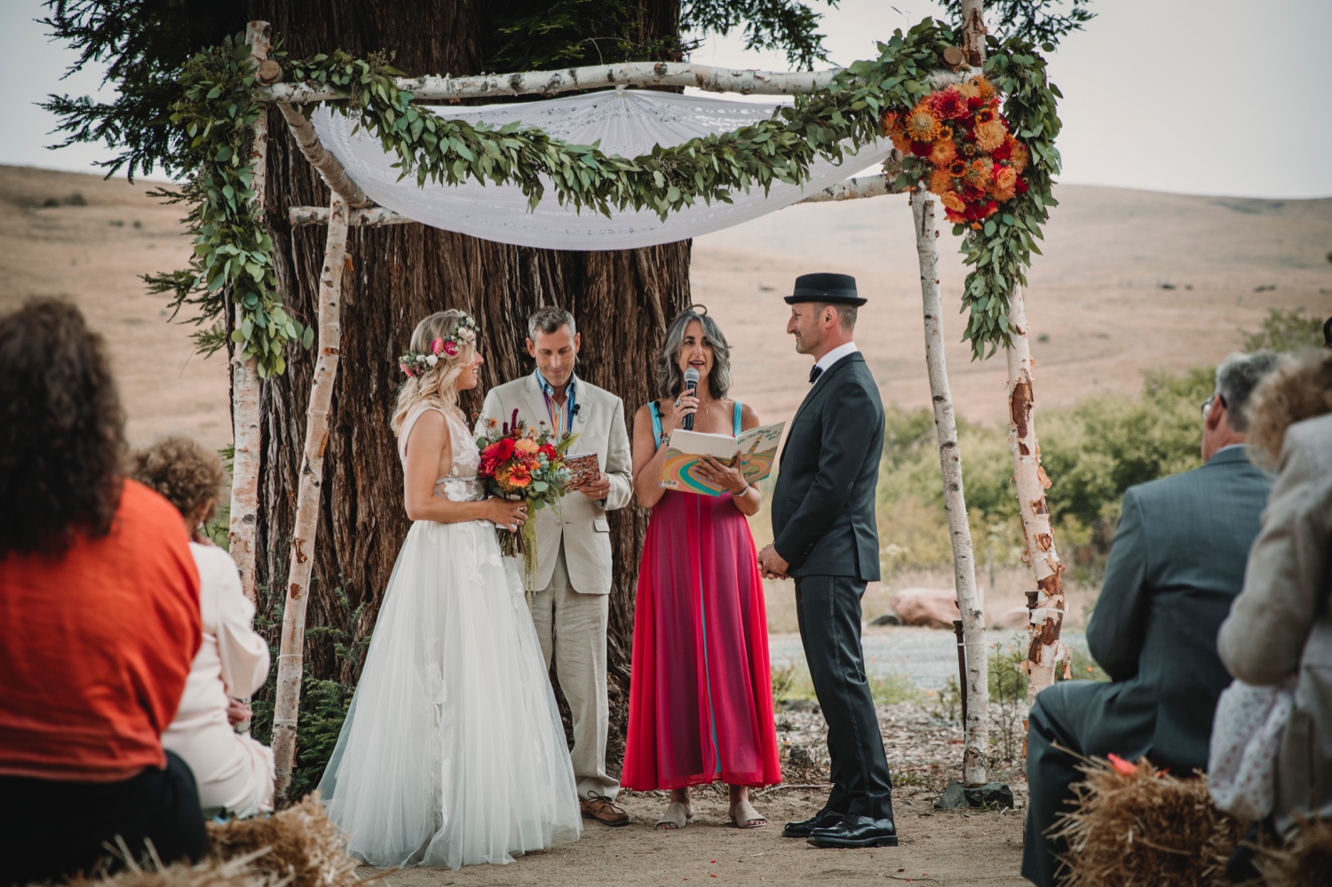 Bride-with-flower-headpiece_Dapper-groom_Bride_Becca-Henry-Wedding-Photography_Stemple-Creek-Ranch-wedding-photography_wedding-ceremony_groom_Bride-with-dahlia-bouquet_i-do