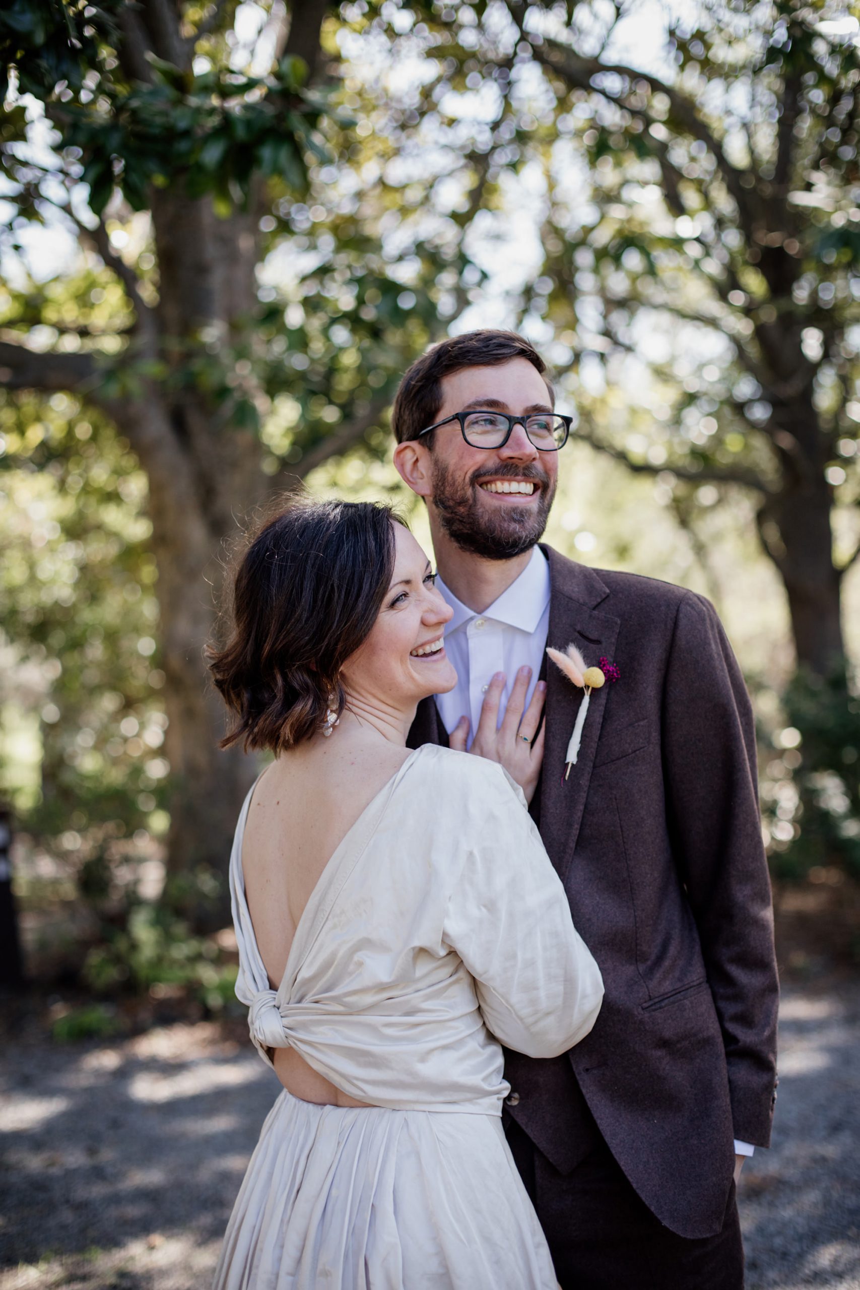 Bride and groom at Olema House for Point Reyes Elopement
