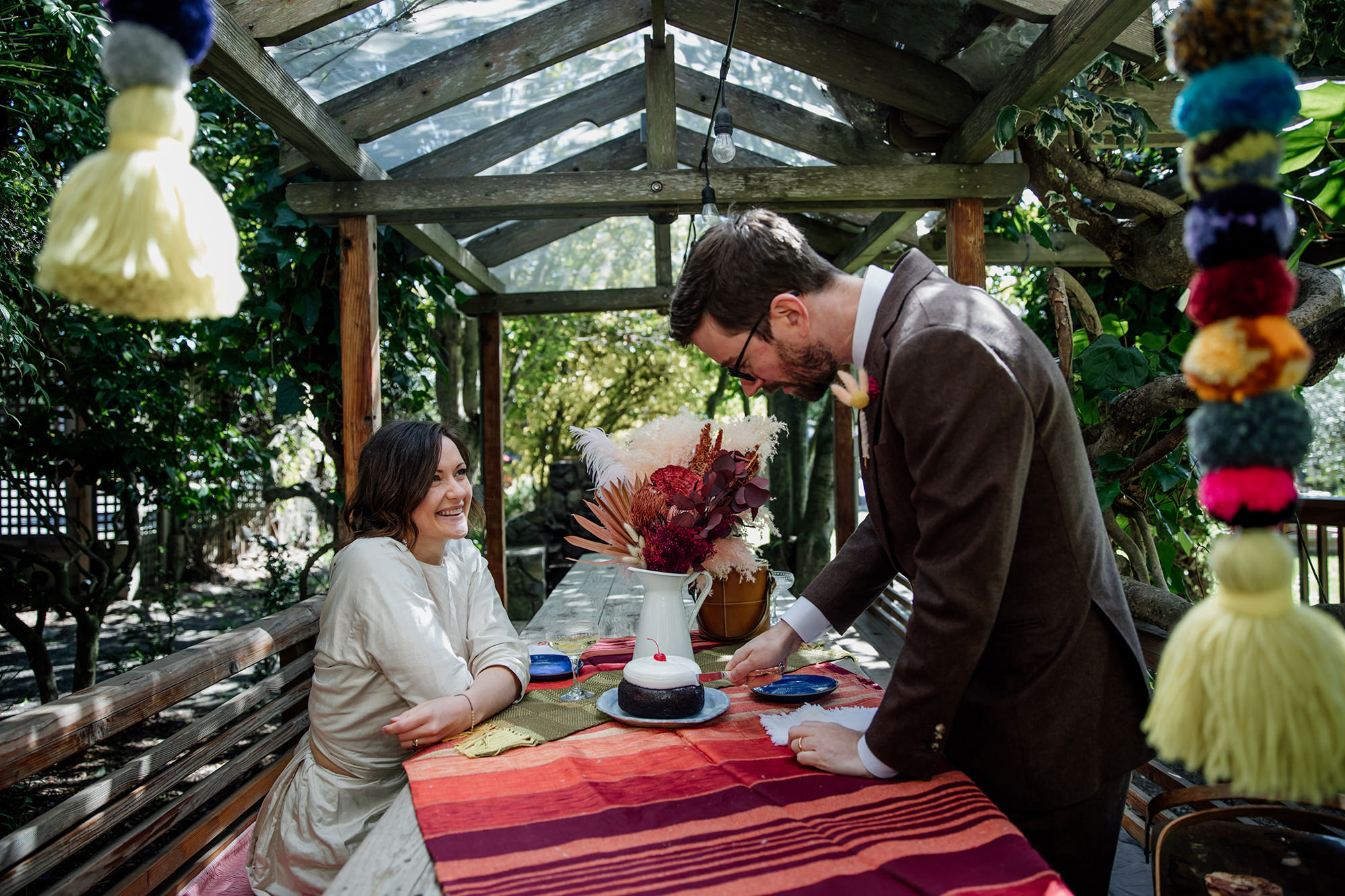 Bride and groom have a picnic elopement at Olema House.