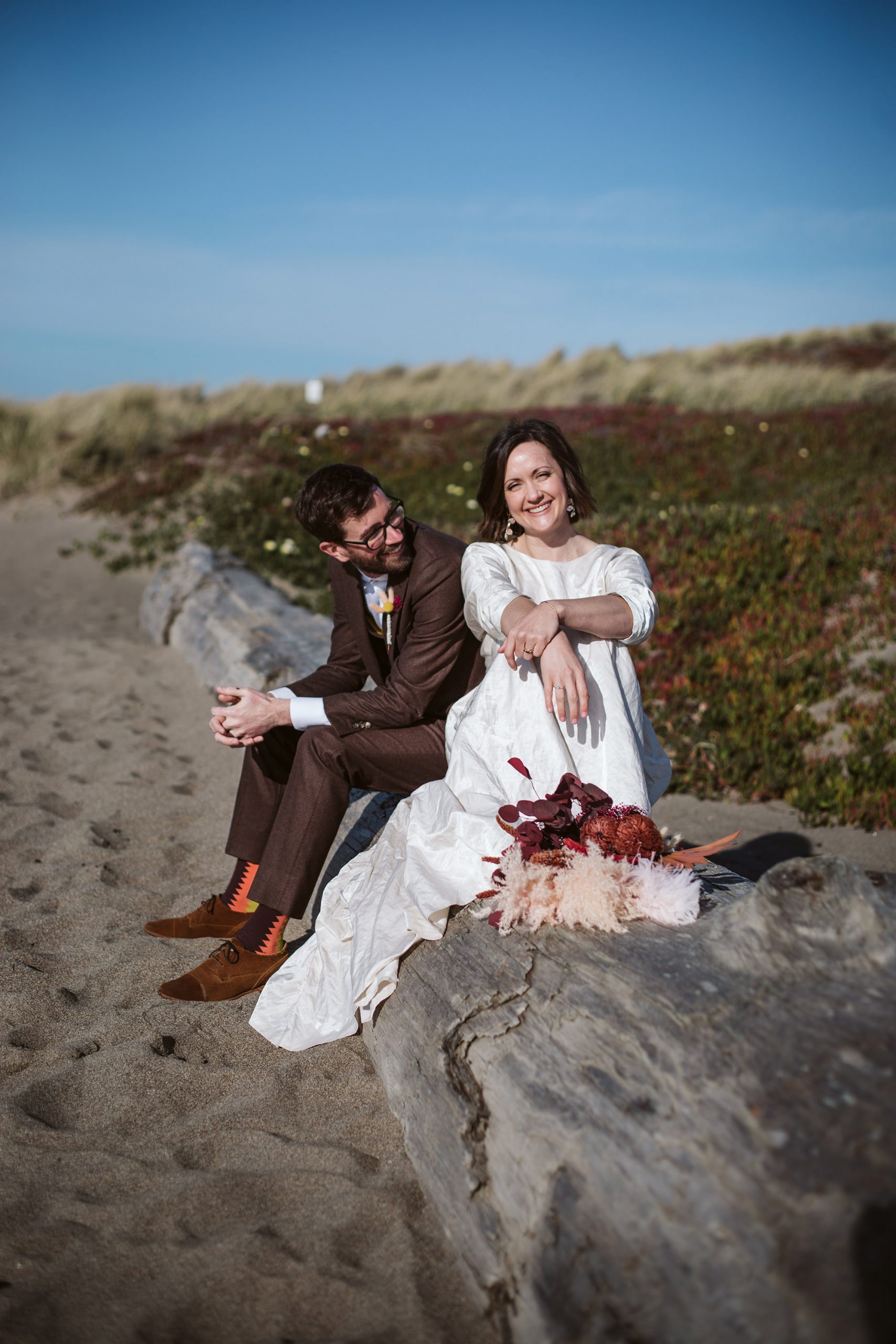 Bride on beach during Point Reyes Wedding
