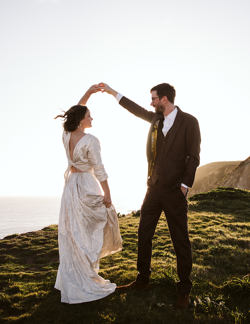 Point Reyes Elopement-Couple at sunset Point Reyes Elopement - Groom twirls bride at sunset