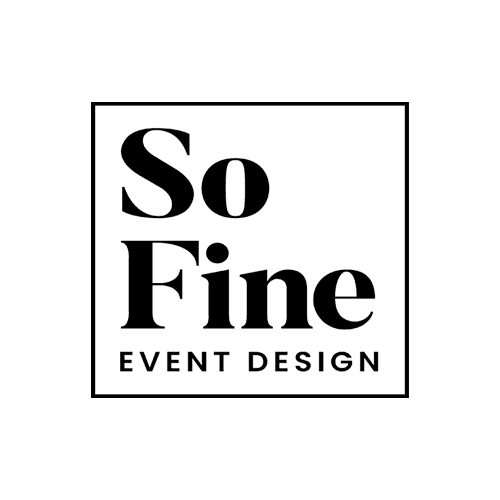 This image displays the logo of So Fine Event Design, emphasizing their branding for professional event planning and event decor services.