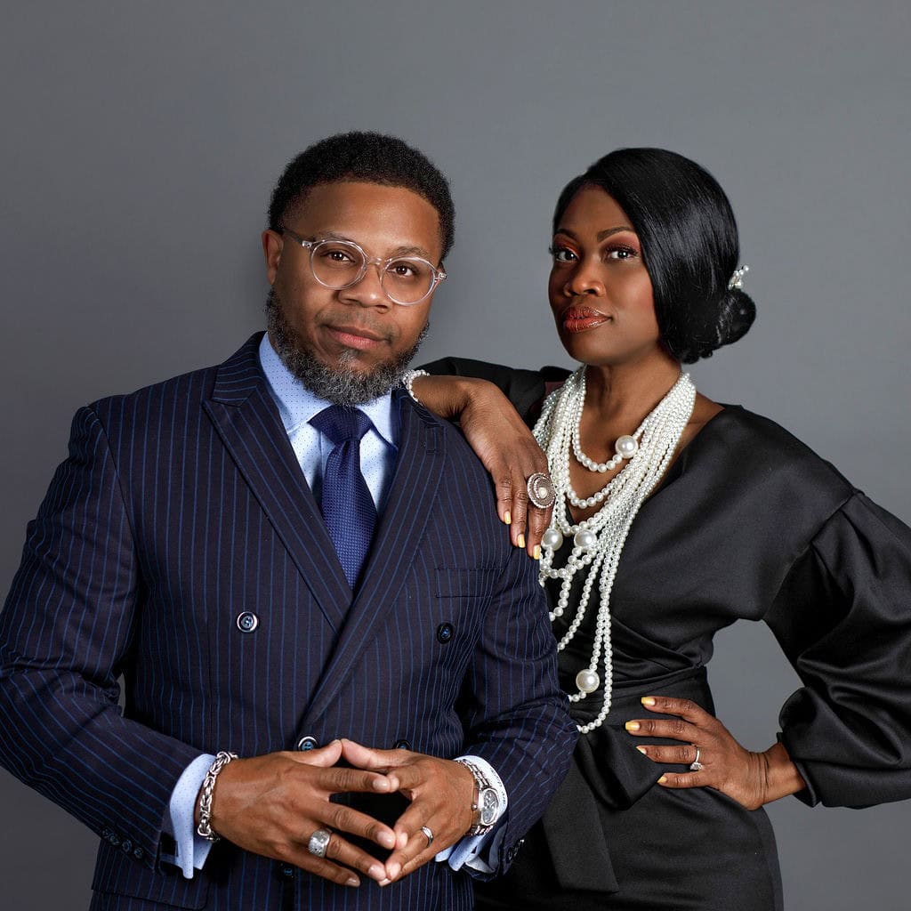 Elegant professional couple portrait for New BH Branding Site, showcasing confidence and style.