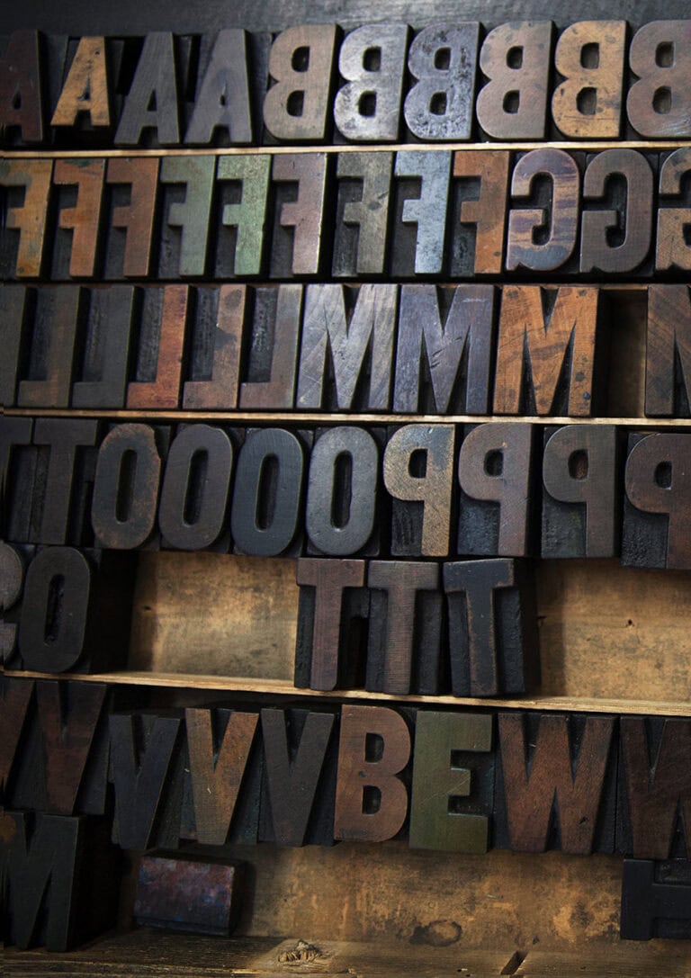 Vintage letterpress type blocks for printing and design.